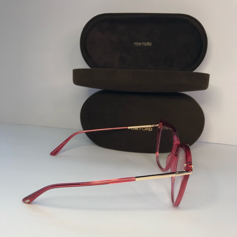 New Authentic Tom Ford FT5704-B 066 Transparent Raspberry/ Blue Block Eyeglasses - Picture 4 of 10